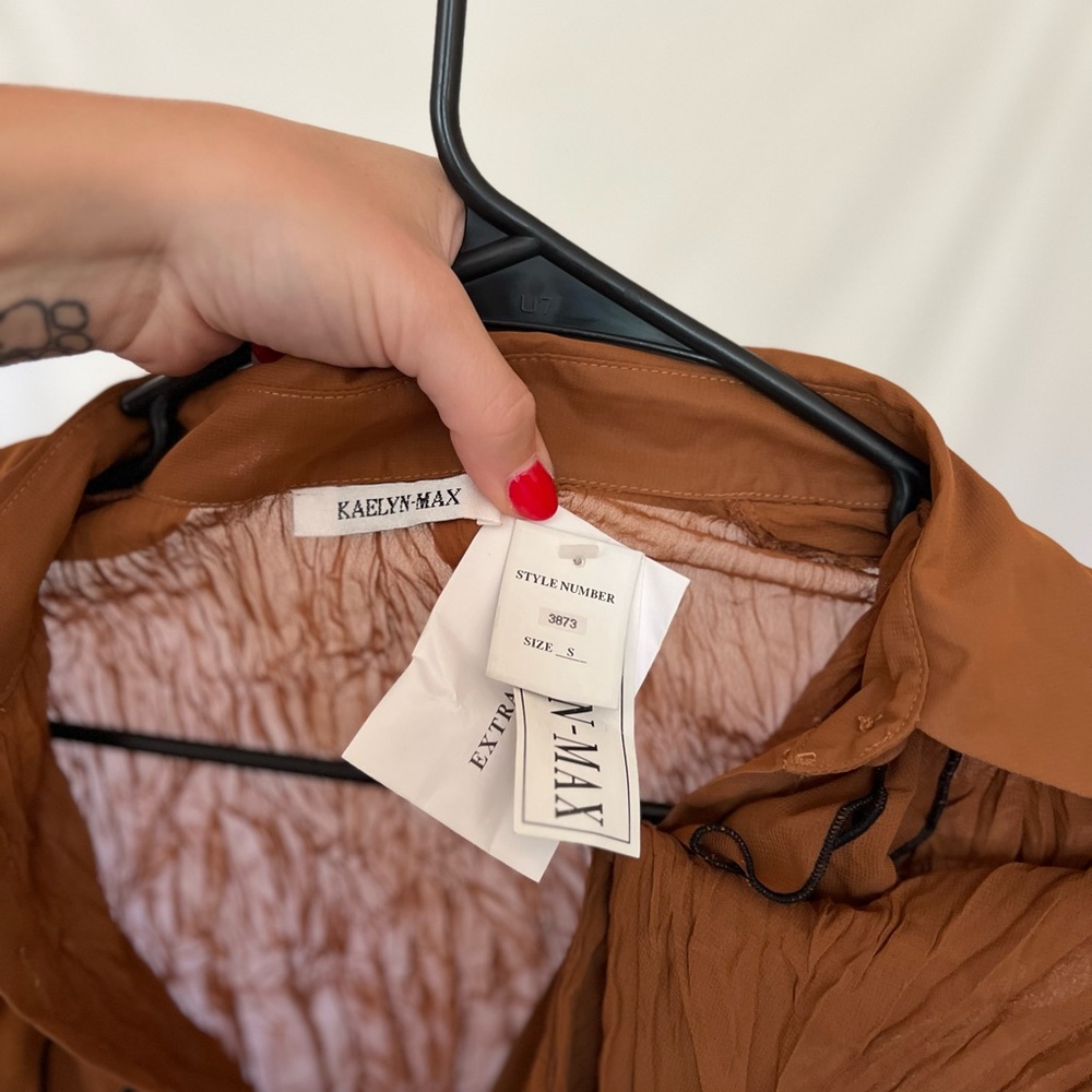 Vintage Rust/Brown Ruffle Long Sleeve Blouse - Picture 6 of 6